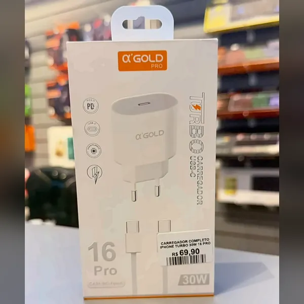 Carregador completo USB-C 30W para iPhone 16 Pro